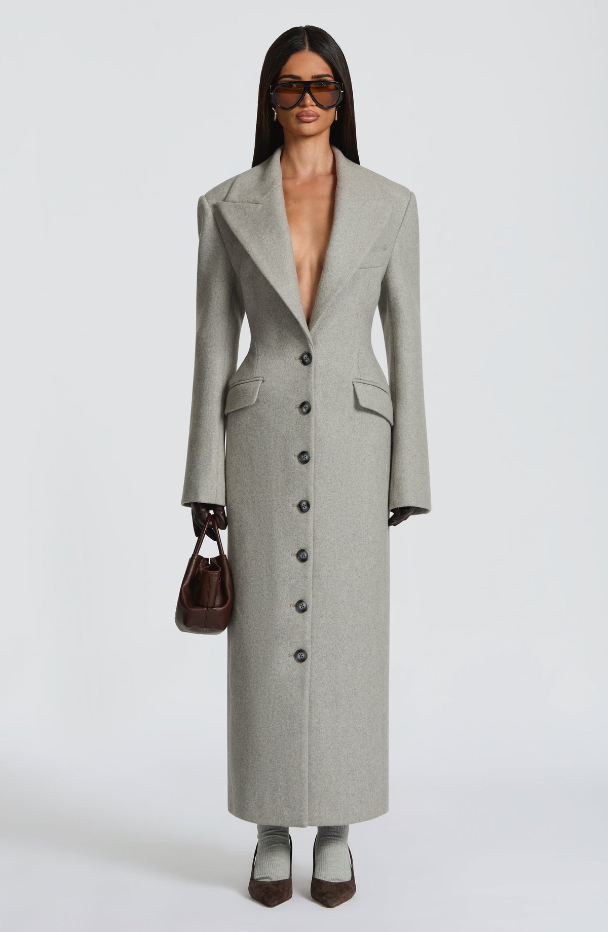 Light Grey Wool-Blend Overcoat – Elegant Long Coat | Meave & Ivy