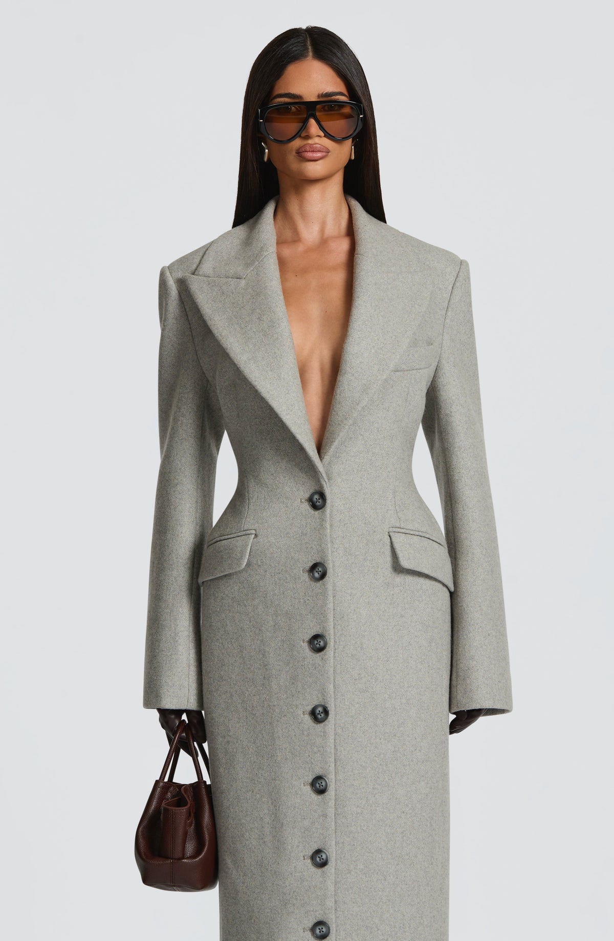 Light Grey Wool-Blend Overcoat – Elegant Long Coat | Meave & Ivy