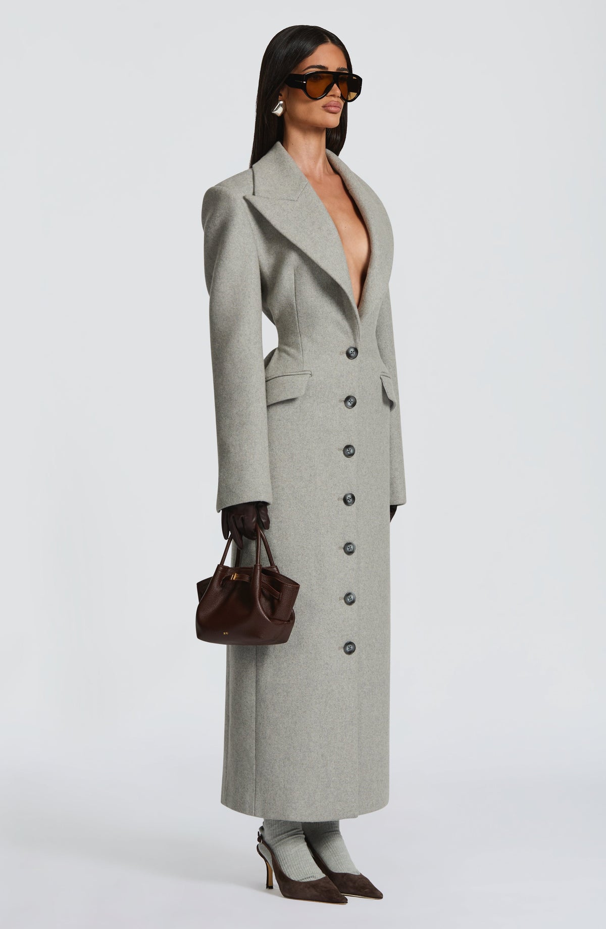 Light Grey Wool-Blend Overcoat – Elegant Long Coat | Meave & Ivy