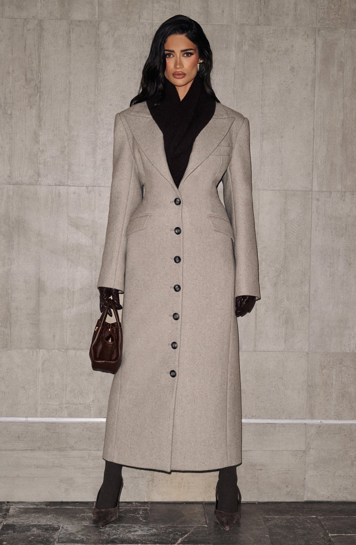 Light Grey Wool-Blend Overcoat – Elegant Long Coat | Meave & Ivy