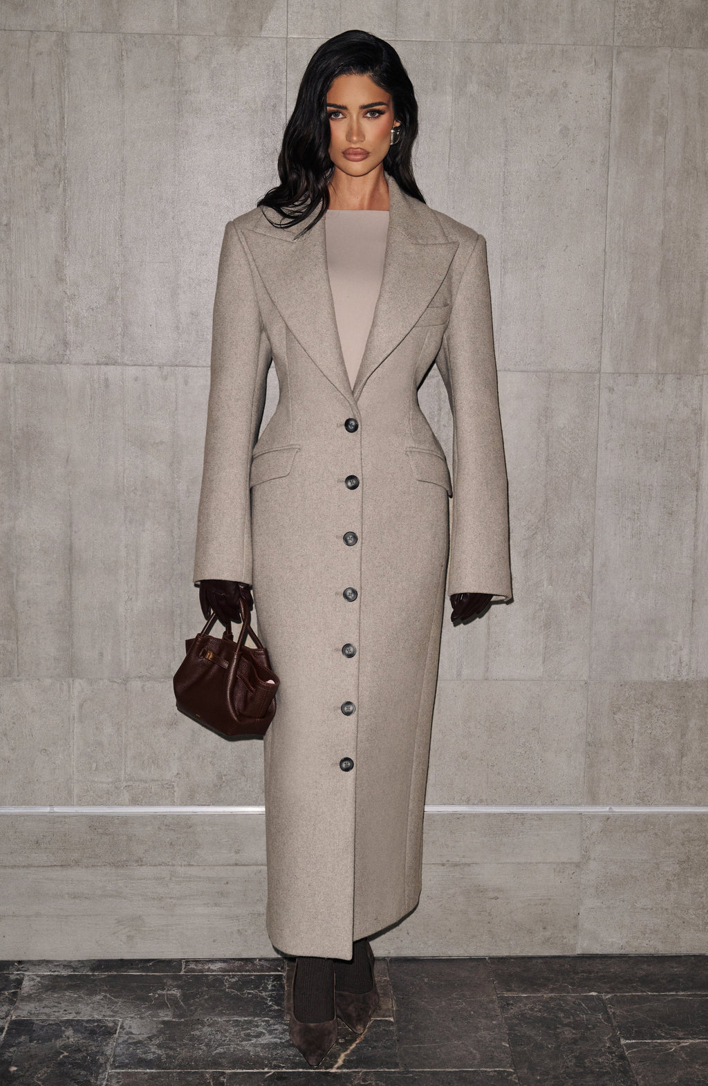 Light Grey Wool-Blend Overcoat – Elegant Long Coat | Meave & Ivy