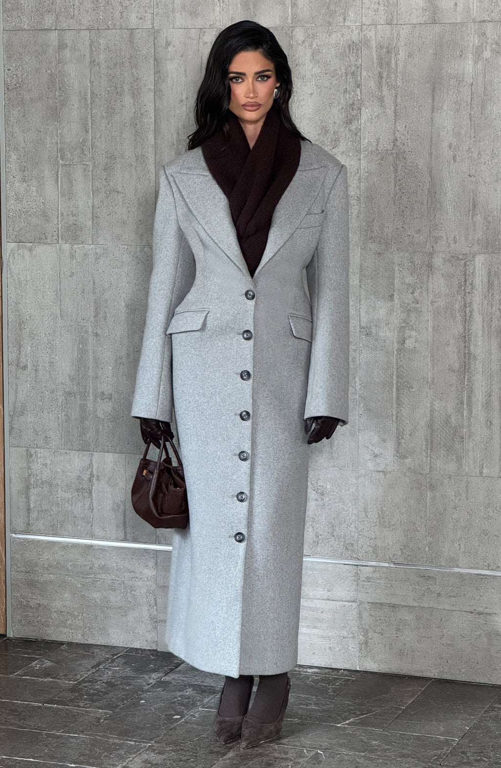 Light Grey Wool-Blend Overcoat – Elegant Long Coat | Meave & Ivy