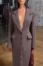 Plum Brown Wool-Blend Overcoat – Elegant Long Coat | Meave & Ivy