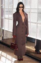 Plum Brown Wool-Blend Overcoat – Elegant Long Coat | Meave & Ivy
