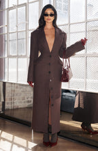 Plum Brown Wool-Blend Overcoat – Elegant Long Coat | Meave & Ivy