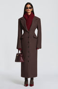 Plum Brown Wool-Blend Overcoat – Elegant Long Coat | Meave & Ivy