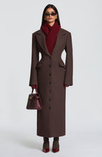 Plum Brown Wool-Blend Overcoat – Elegant Long Coat | Meave & Ivy