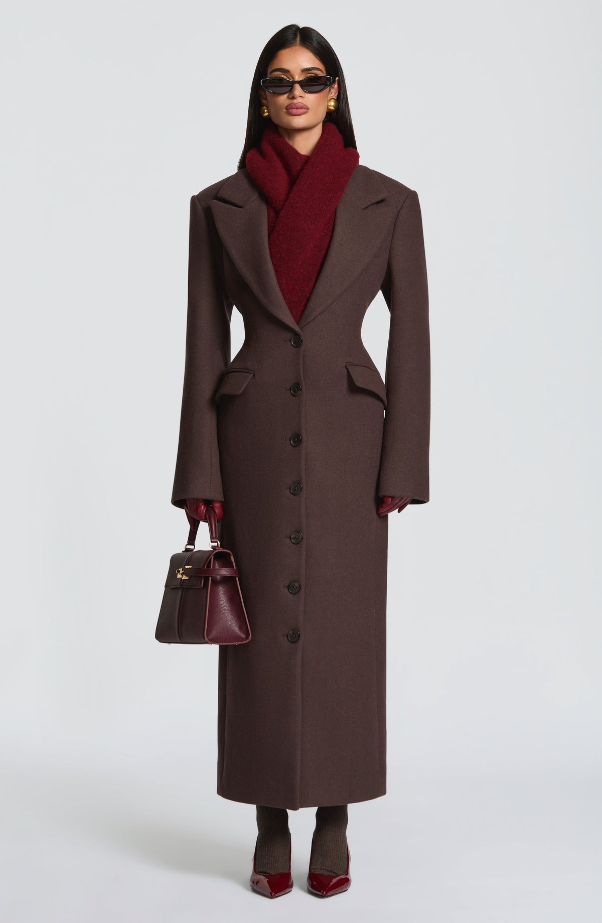 Plum Brown Wool-Blend Overcoat – Elegant Long Coat | Meave & Ivy