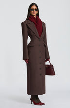 Plum Brown Wool-Blend Overcoat – Elegant Long Coat | Meave & Ivy