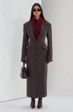 Plum Brown Wool-Blend Overcoat – Elegant Long Coat | Meave & Ivy