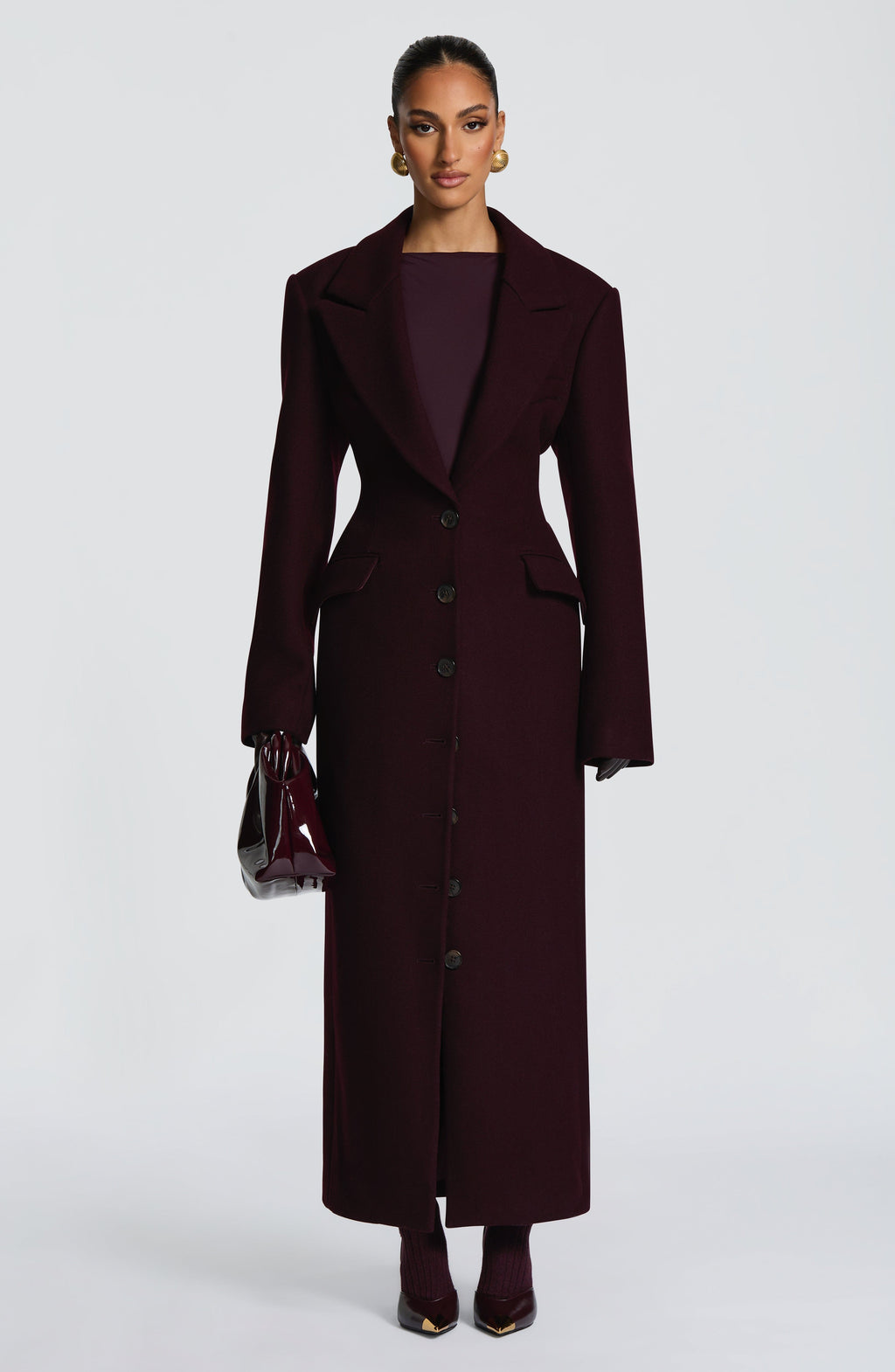 Plum Wool-Blend Overcoat – Elegant Long Coat | Meave & Ivy