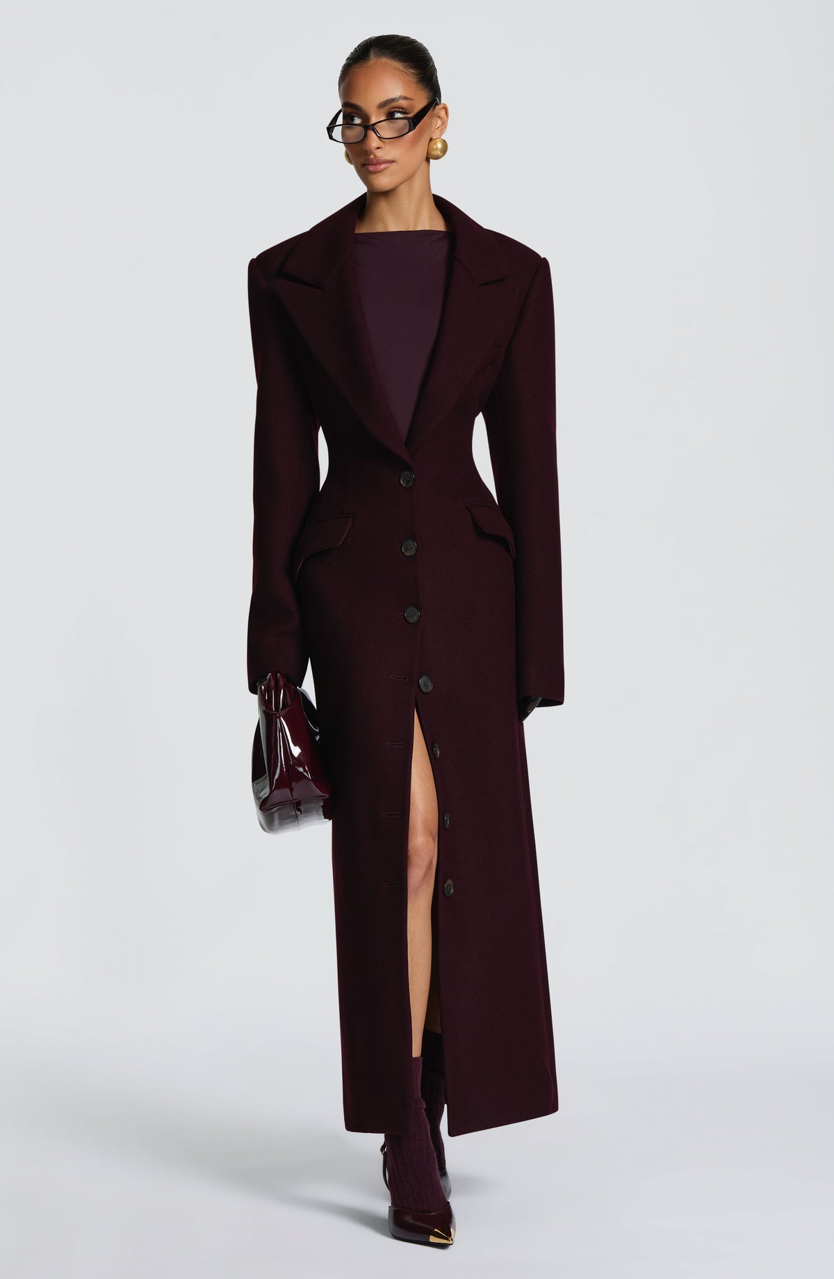 Plum Wool-Blend Overcoat – Elegant Long Coat | Meave & Ivy