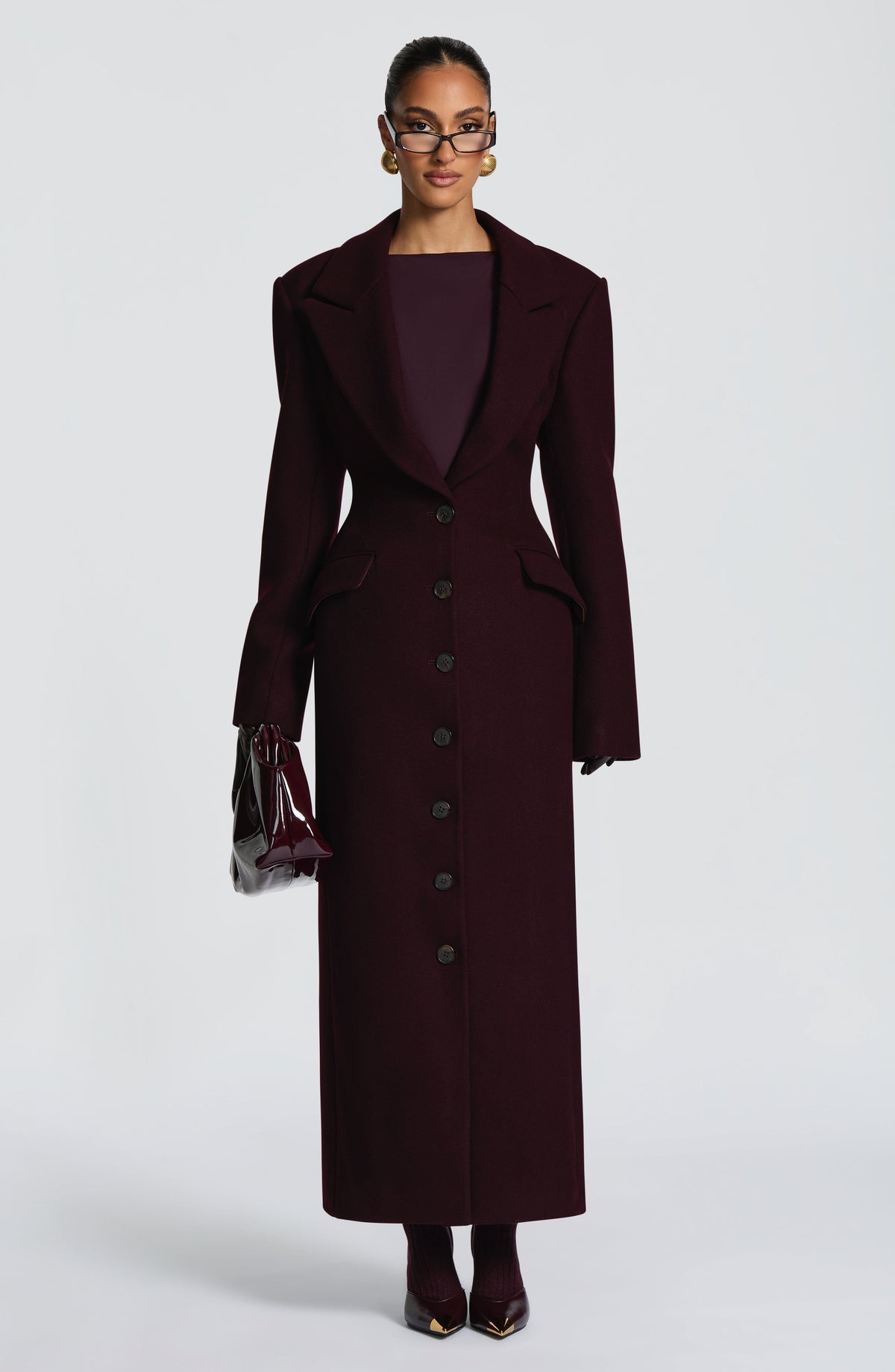 Plum Wool-Blend Overcoat – Elegant Long Coat | Meave & Ivy