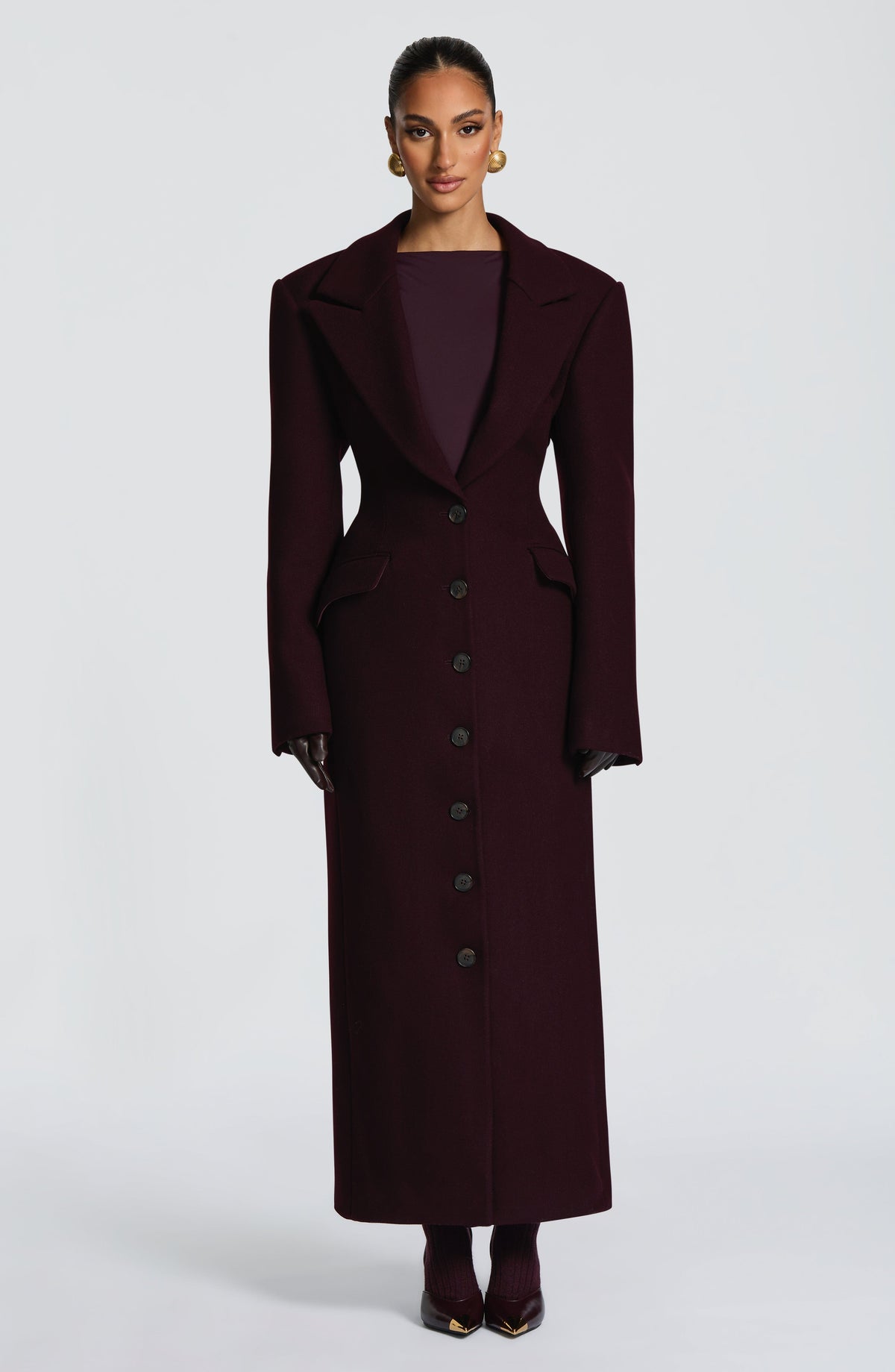 Plum Wool-Blend Overcoat – Elegant Long Coat | Meave & Ivy