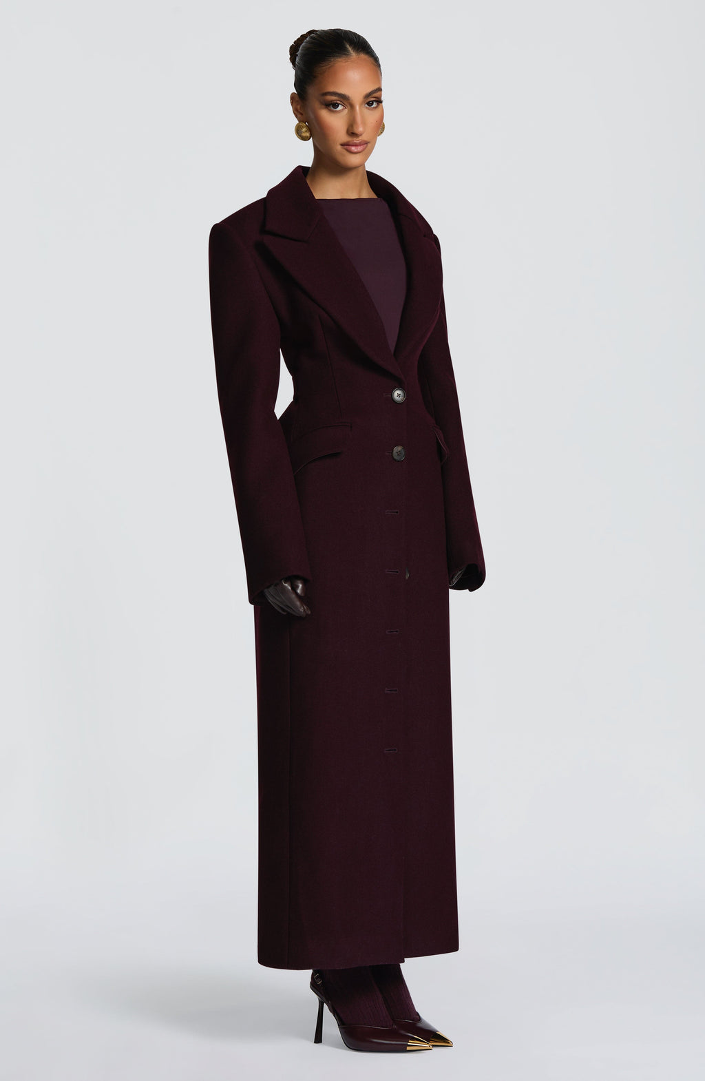 Plum Wool-Blend Overcoat – Elegant Long Coat | Meave & Ivy