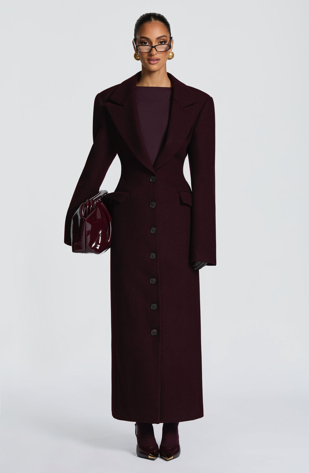 Plum Wool-Blend Overcoat – Elegant Long Coat | Meave & Ivy