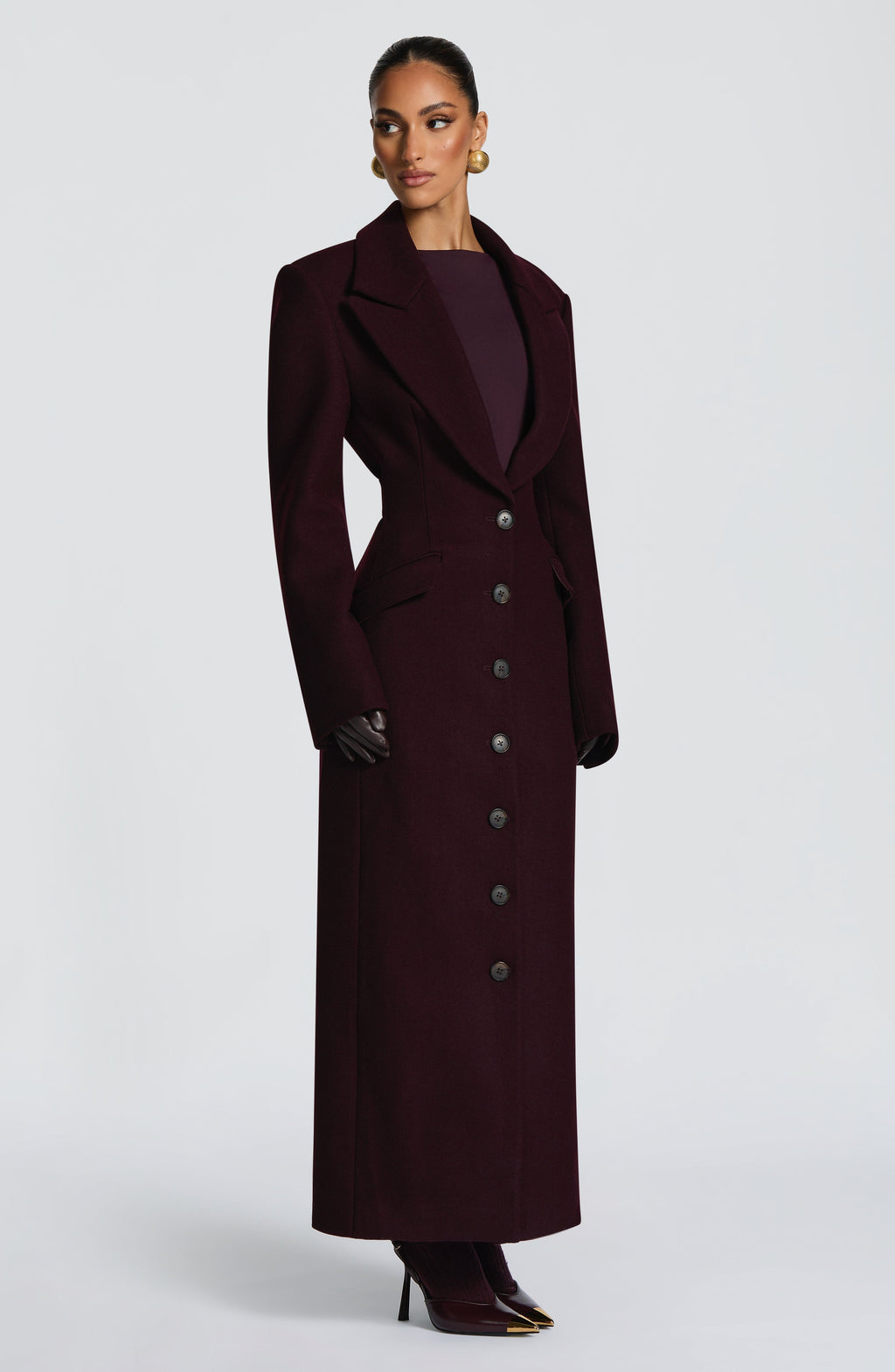 Plum Wool-Blend Overcoat – Elegant Long Coat | Meave & Ivy