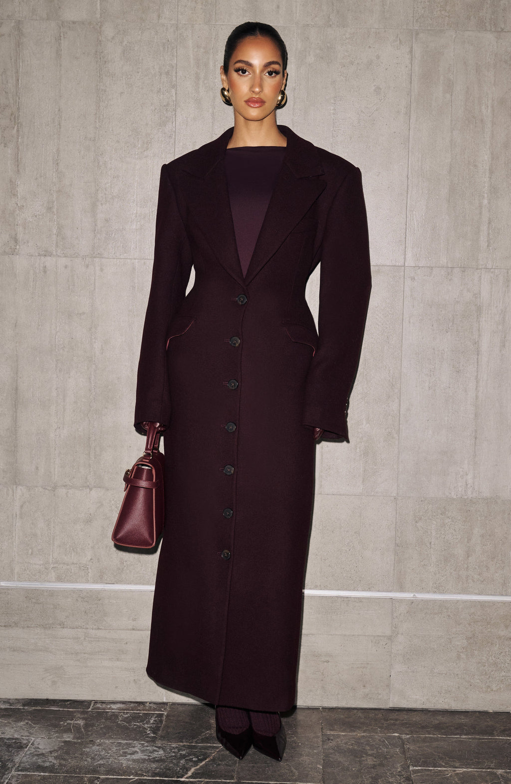 Plum Wool-Blend Overcoat – Elegant Long Coat | Meave & Ivy