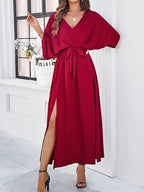 Andrea | Women's Elegant Satin Wrap Dress with Side Slit | Meave & Ivy