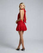 Chiffon Pleated Halter Neck Mini Dress