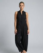 Linen-Blend Sleeveless Loose Jumpsuit