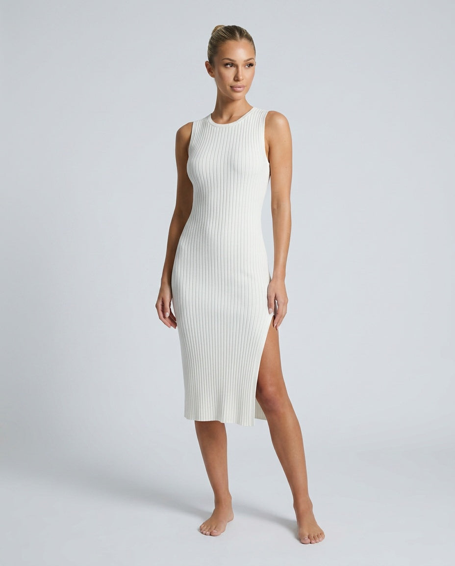 Ribbed Fitted Knit Midi Dress