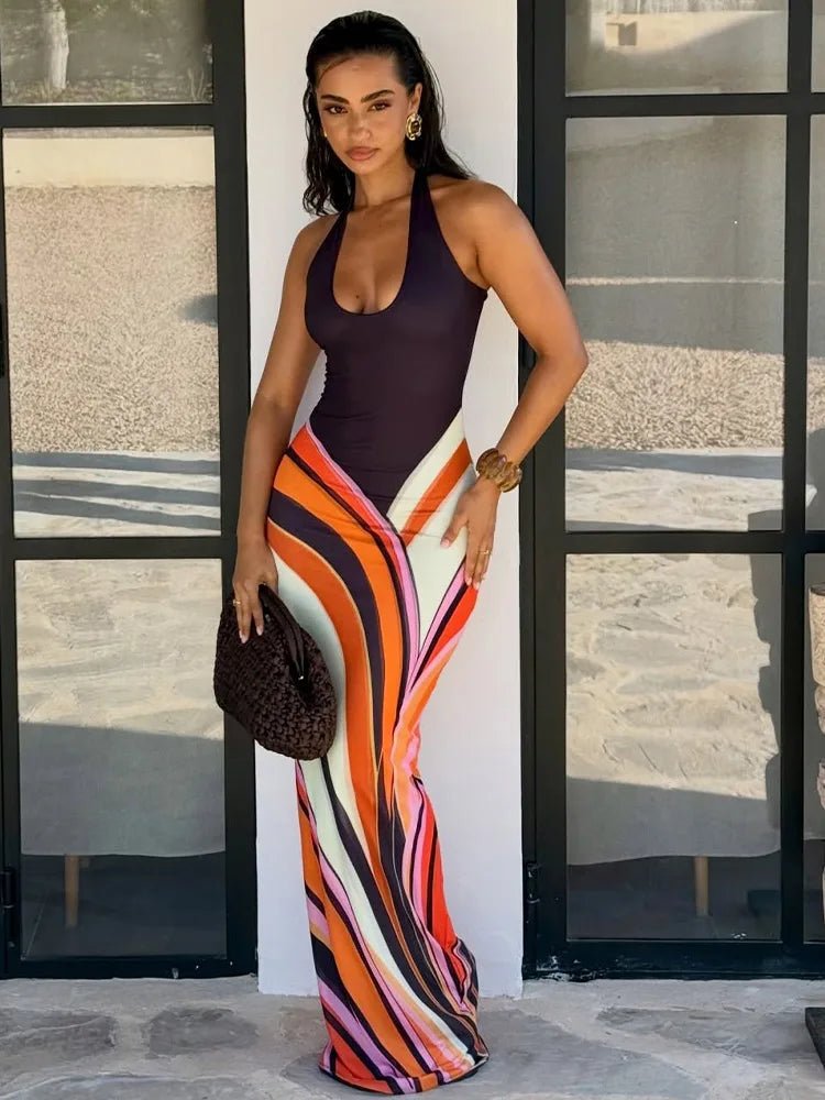 Colourblock Swirl Pattern Maxi Dress – Women's Summer Maxi Dress