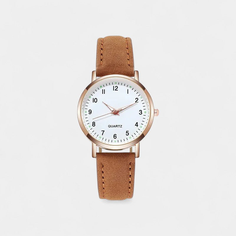 Women's Rose Gold Quartz Watch with Slim Leather Strap