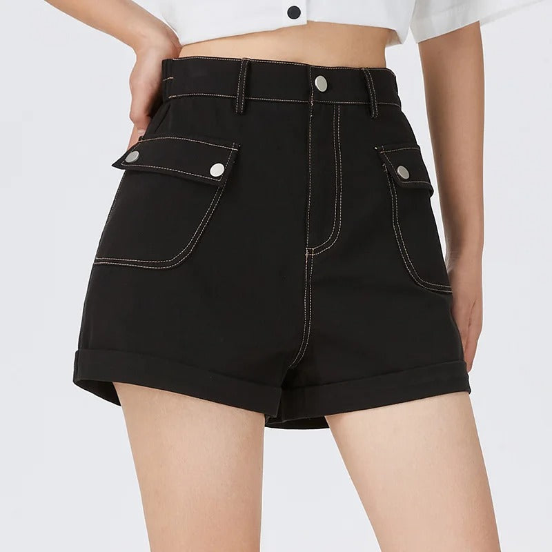 Women's High-Waisted A-Line Cotton Shorts – Button-Detail Summer Style for Casual Days Smart Outings and Everyday Wear