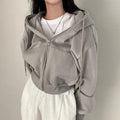 Women's Oversized Cropped Zip-Up Hoodie with Adjustable Drawstring Hood