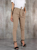 Women's High-Waisted Tapered Trousers – Belted Slim-Fit Ankle-Length Style with Side Pockets for Office Smart Casual and Everyday Wear