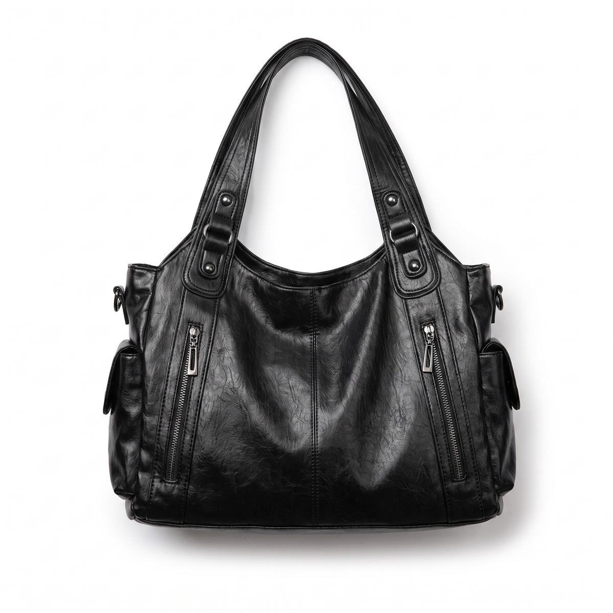 Slouchy Vegan Leather Shoulder Bag with Detachable Strap