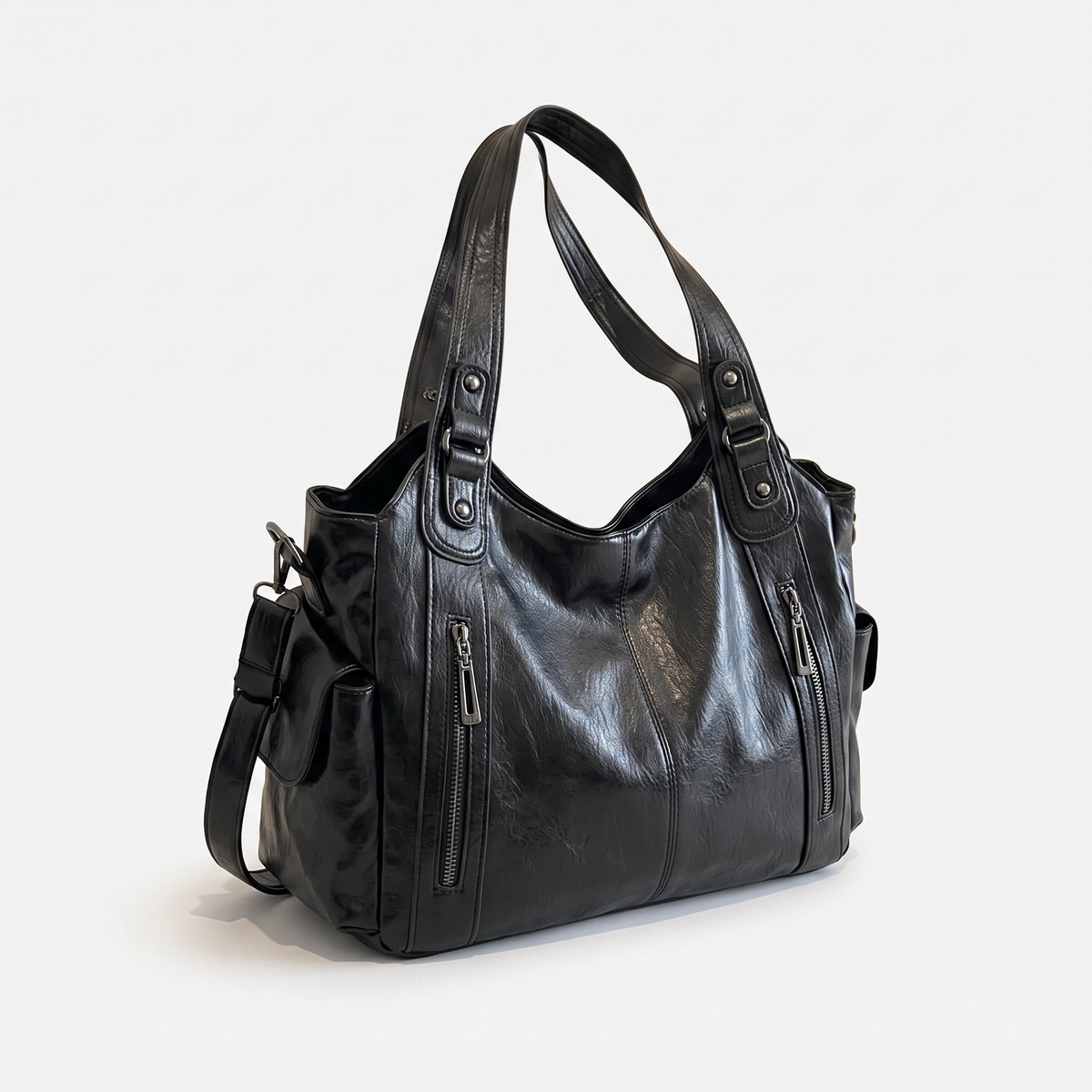 Slouchy Vegan Leather Shoulder Bag with Detachable Strap