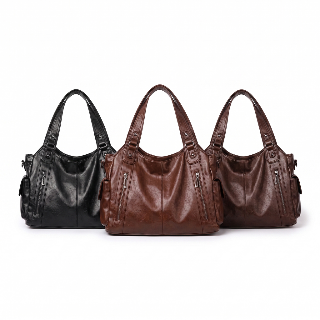 Slouchy Vegan Leather Shoulder Bag with Detachable Strap