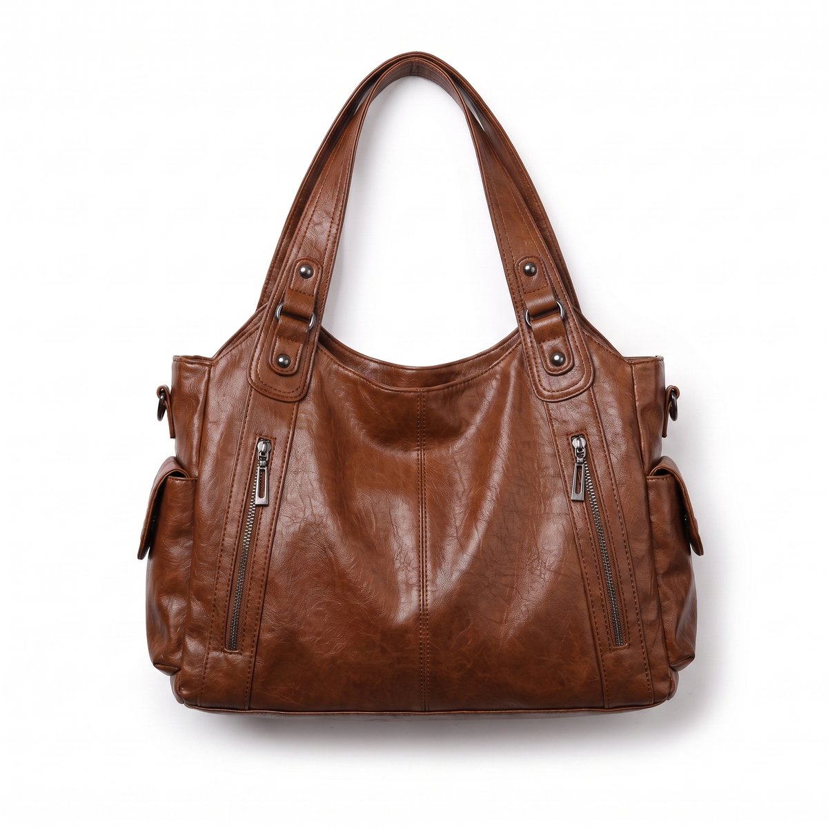 Slouchy Vegan Leather Shoulder Bag with Detachable Strap