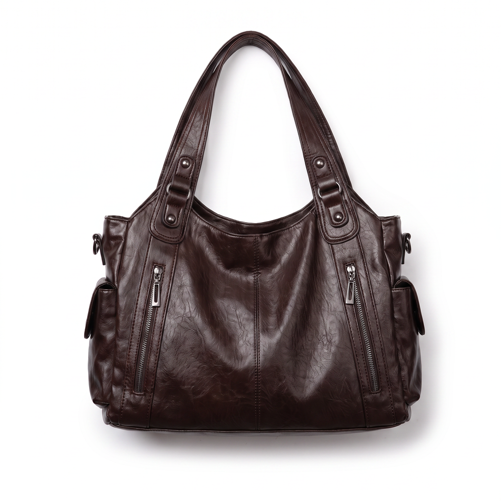 Slouchy Vegan Leather Shoulder Bag with Detachable Strap