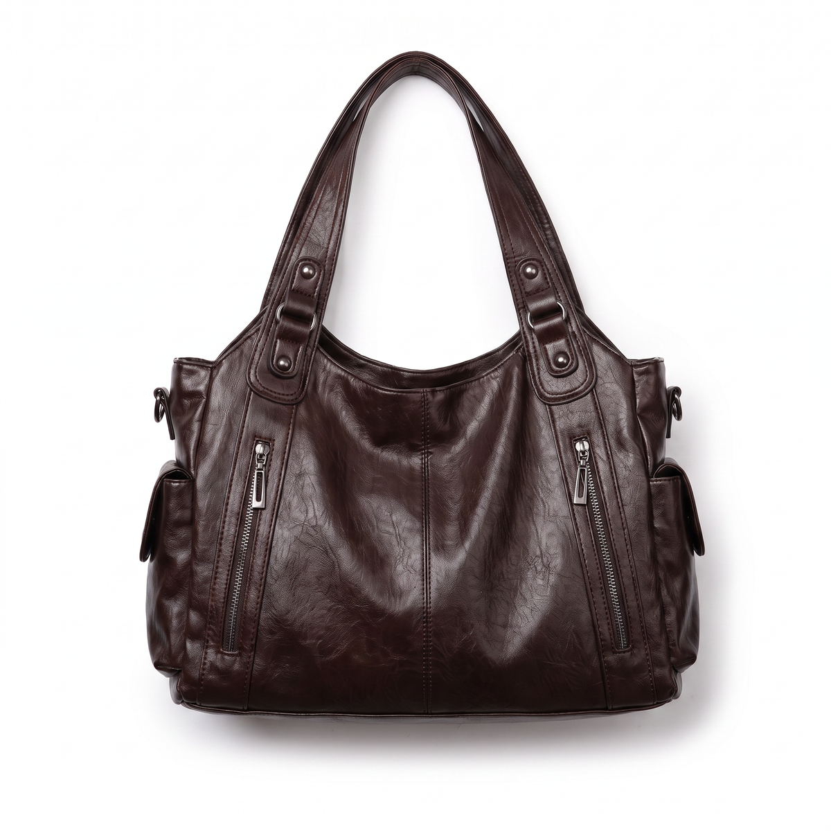Slouchy Vegan Leather Shoulder Bag with Detachable Strap