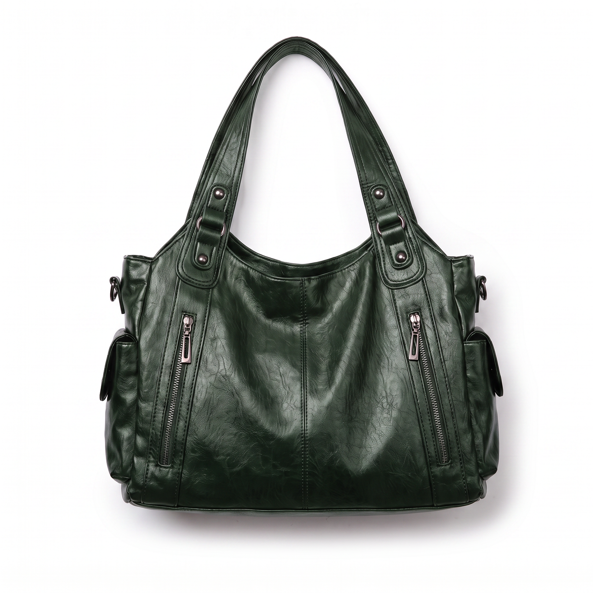 Slouchy Vegan Leather Shoulder Bag with Detachable Strap