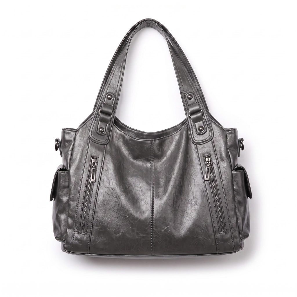 Slouchy Vegan Leather Shoulder Bag with Detachable Strap