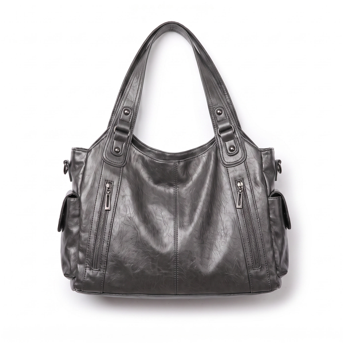 Slouchy Vegan Leather Shoulder Bag with Detachable Strap