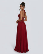 Sweetheart Lace Chiffon Pleated Maxi Dress