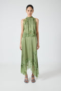Satin Lace-Trim Top & A-Line Slit Skirt Set