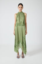 Satin Lace-Trim Top & A-Line Slit Skirt Set