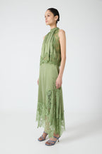 Satin Lace-Trim Top & A-Line Slit Skirt Set