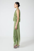 Satin Lace-Trim Top & A-Line Slit Skirt Set