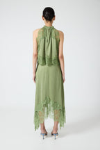 Satin Lace-Trim Top & A-Line Slit Skirt Set