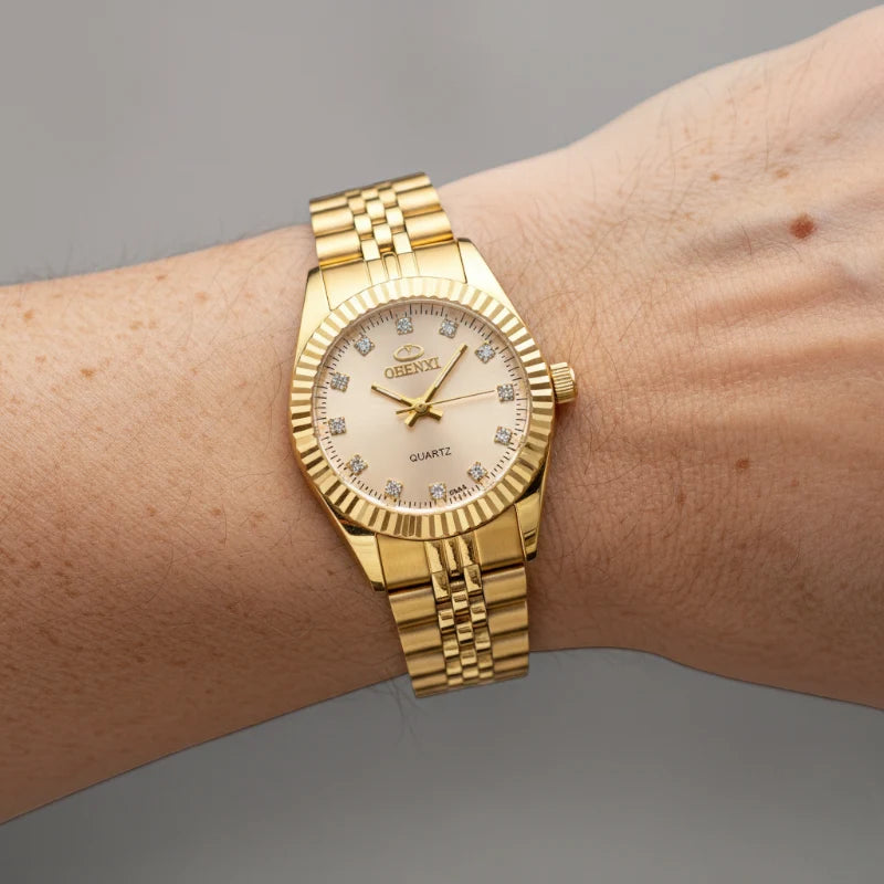Women's Mini Gold Watch with Zirconia Dial – Petite Steel Strap Watch