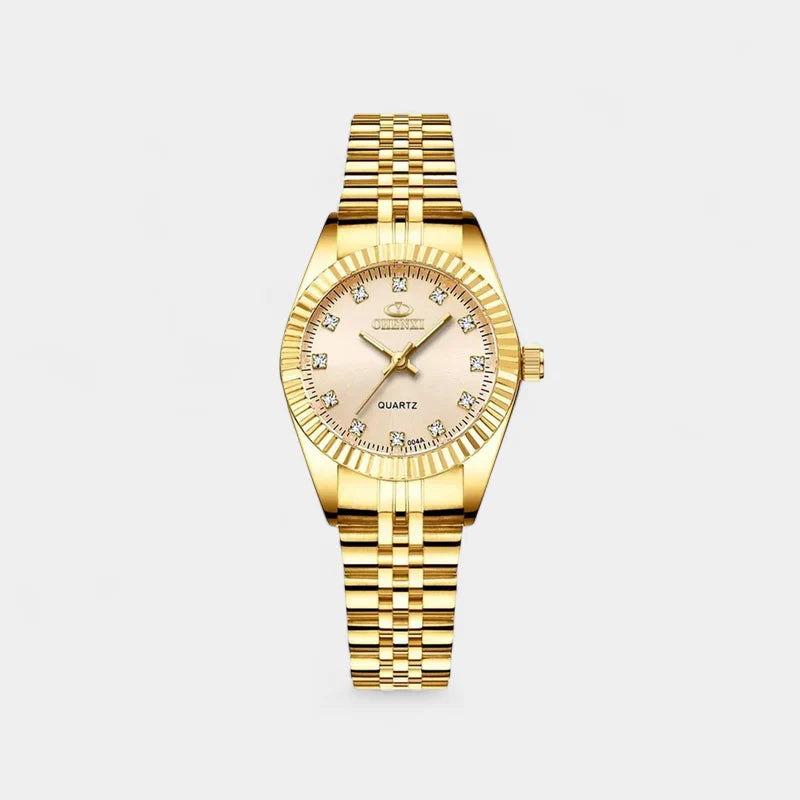 Women's Mini Gold Watch with Zirconia Dial – Petite Steel Strap Watch