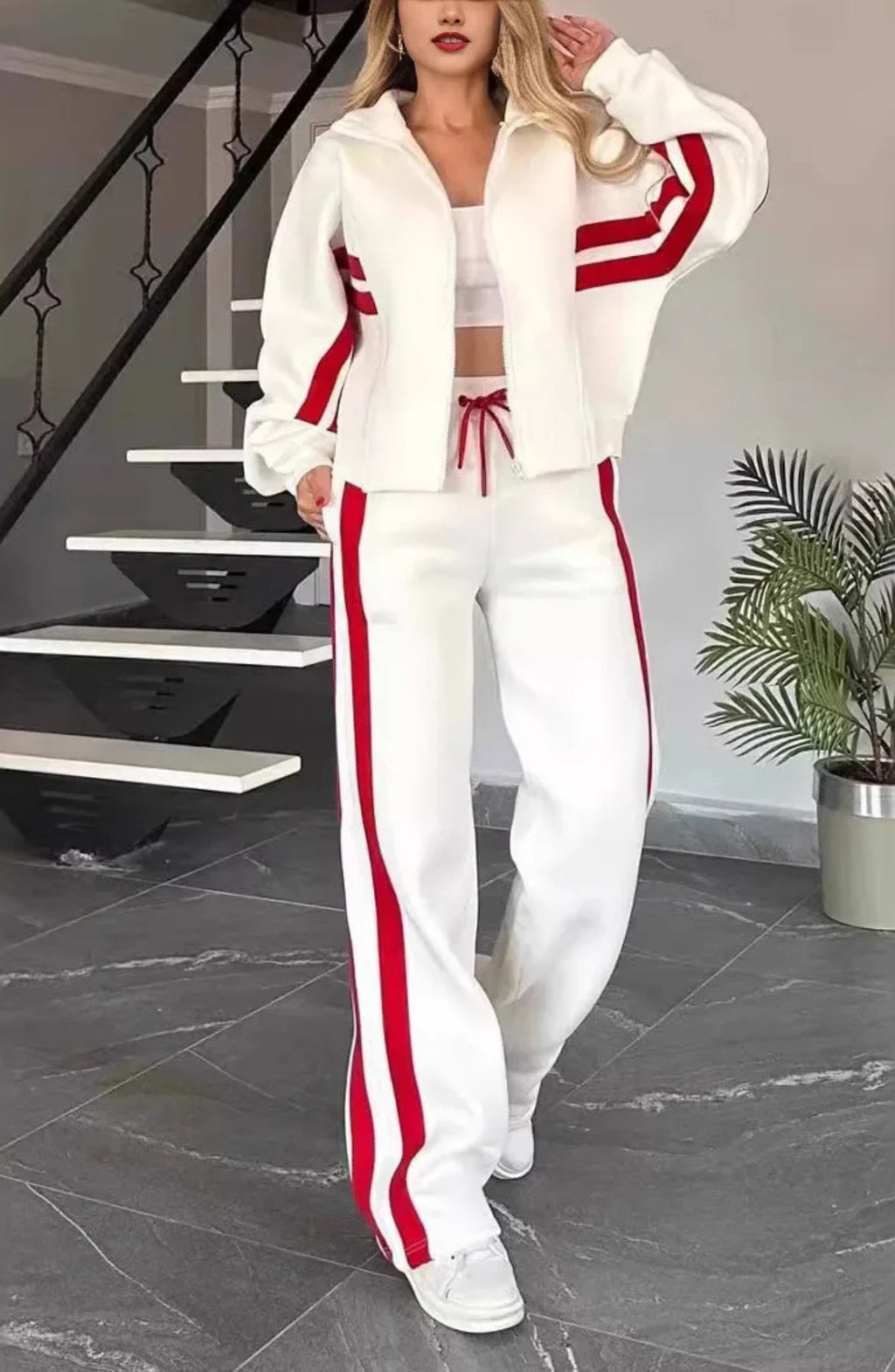 Striped Co-Ord Set – Zip Jacket & Wide-Leg Trousers | Meave & Ivy