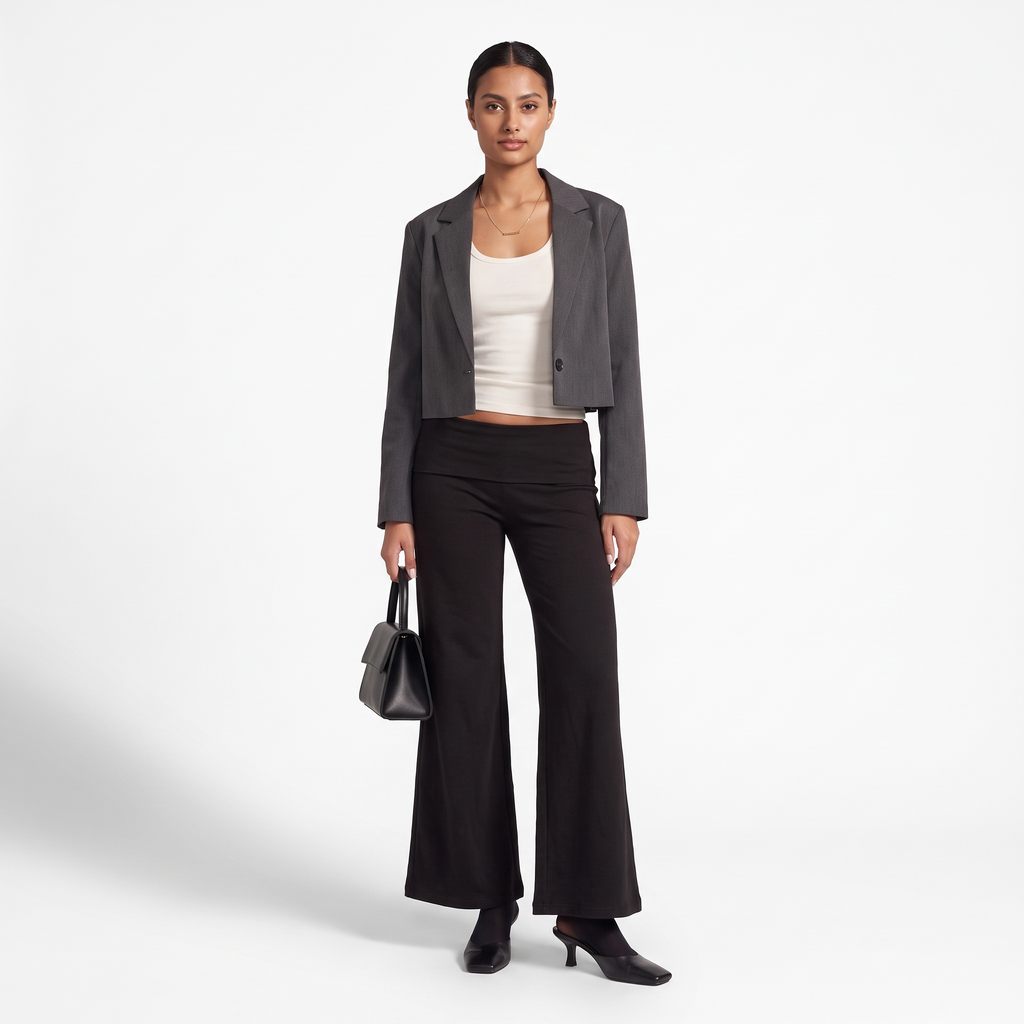 Foldover Waist Wide-Leg Trousers – Soft Pull-On Fit
